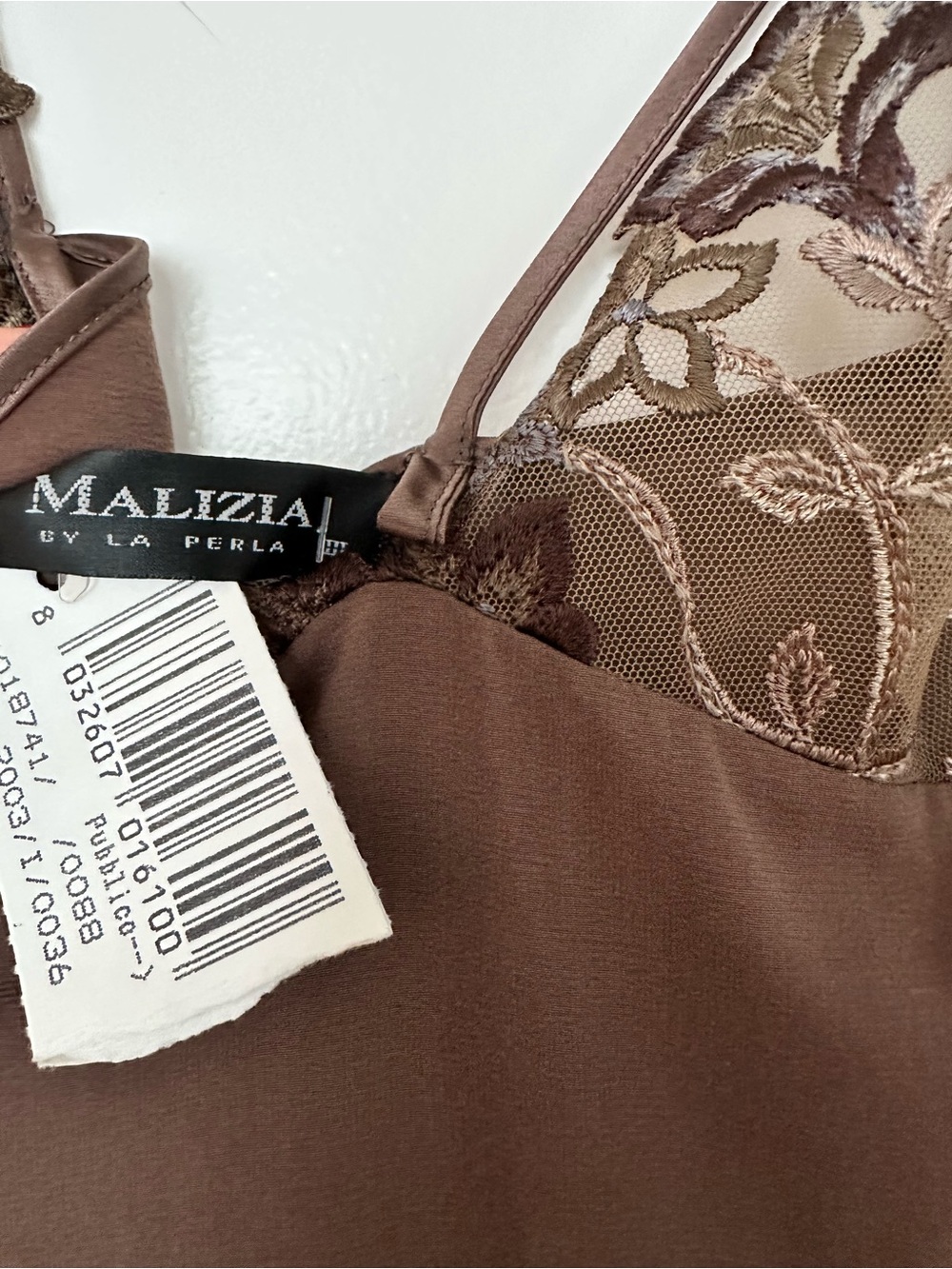 La Perla Silk Malizia Brown Lace-Trim Slip nightgown with Side Slits - Picture 13 of 14
